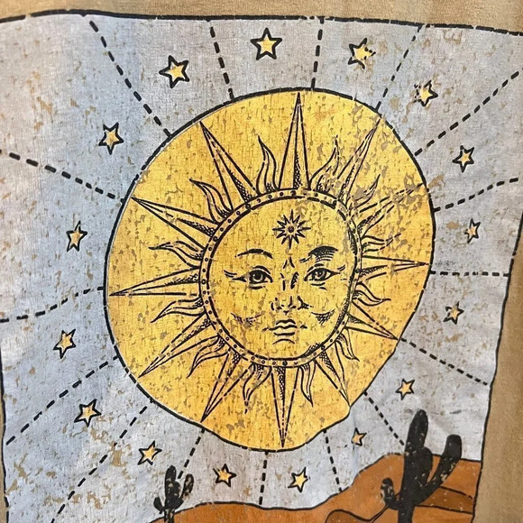 Attitude Not Included Sun T Shirt 1X Desert Graphic Print Stars Cactus Boho Top - Picture 6 of 8